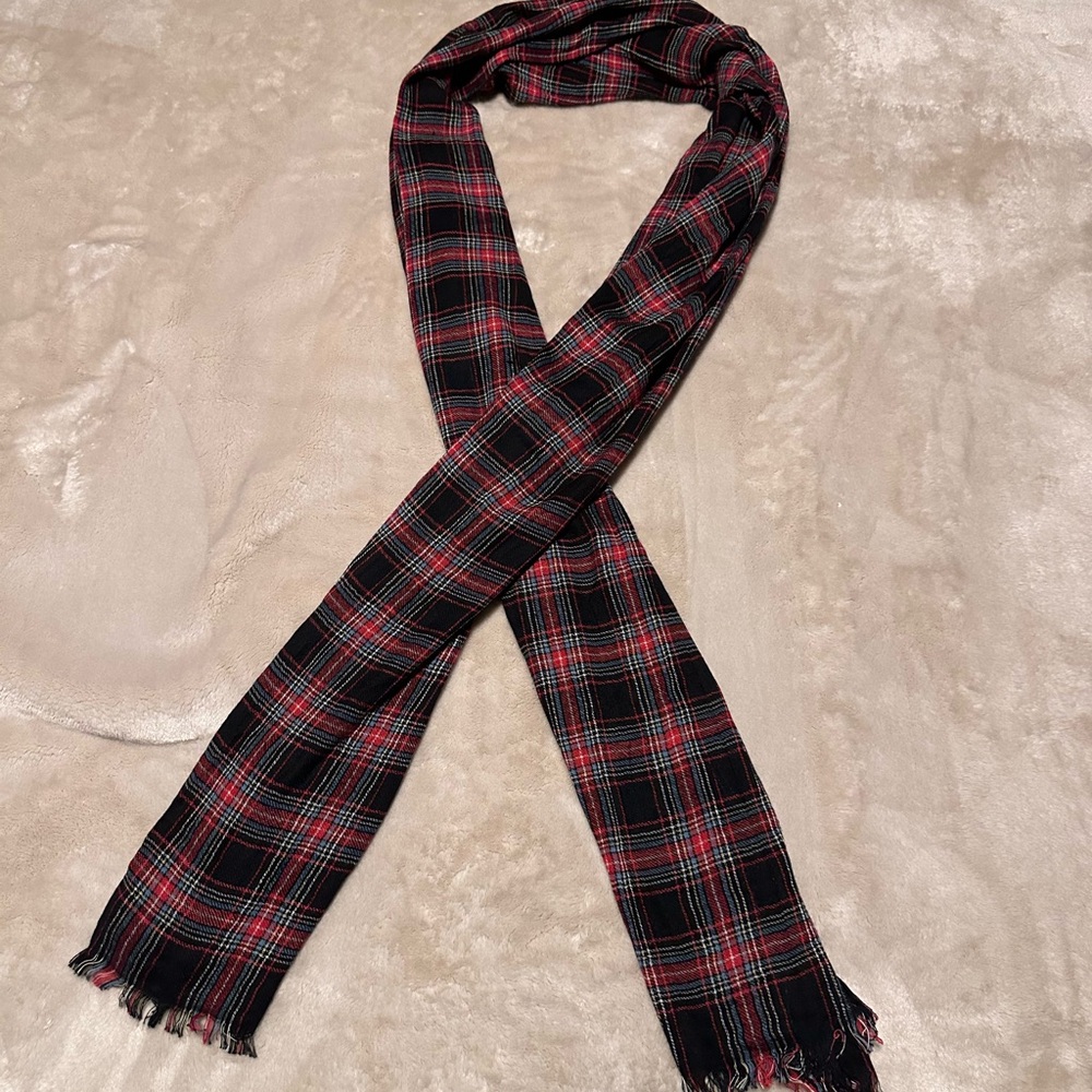 Plaid Black and Red Scarf